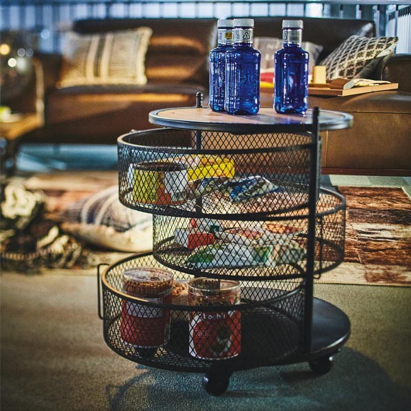 キャスターワゴン 天然木天板 ワイヤーラック 直径43cm （ ワゴン