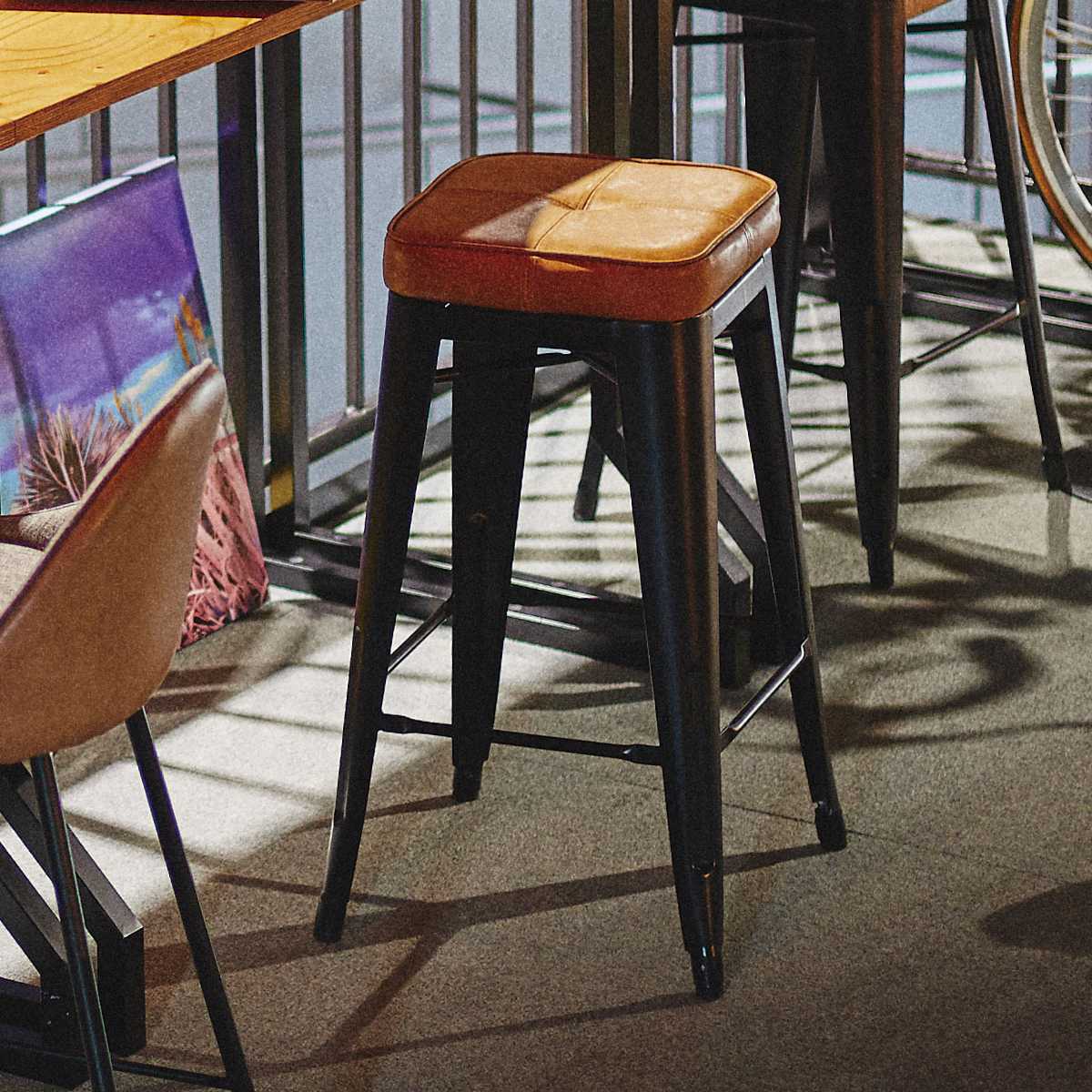 東谷 ハイスツール 同色2脚セット 座面高70cm クッションチェア