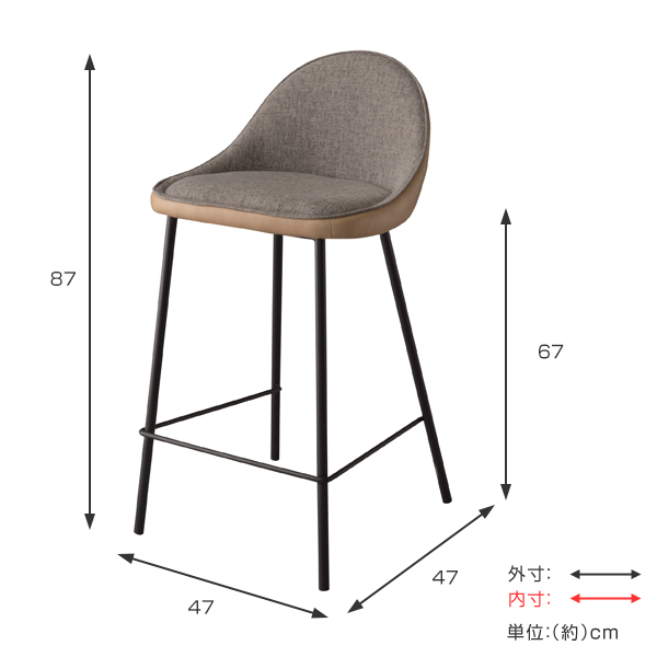 カウンターチェア 座面高67cm 2脚セット ソフトレザー アイアンフレーム ヴィンテージ調 （ 椅子 チェア ハイチェアー ）_4