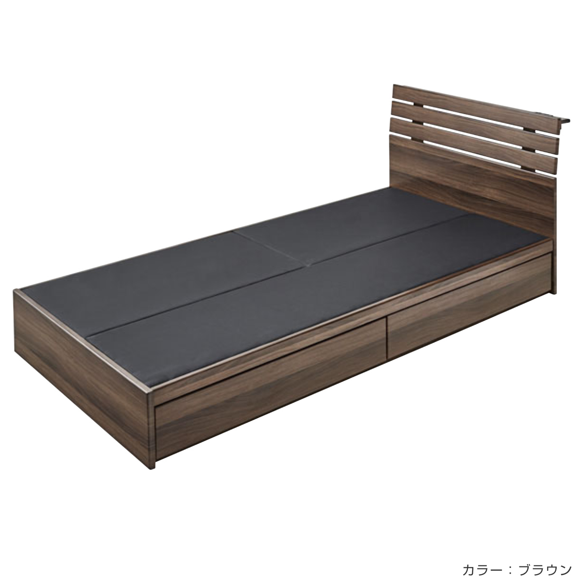 ブラウンシングルベッド収納付き　取りに来る方に限定 ベッド シングルベッド 収納付 引出し コンセント付 ブラウン