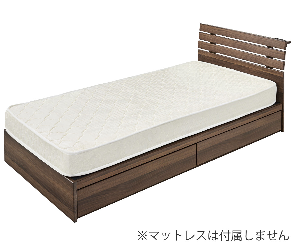 ベッド シングルベッド 収納付 引出し コンセント付 ブラウン