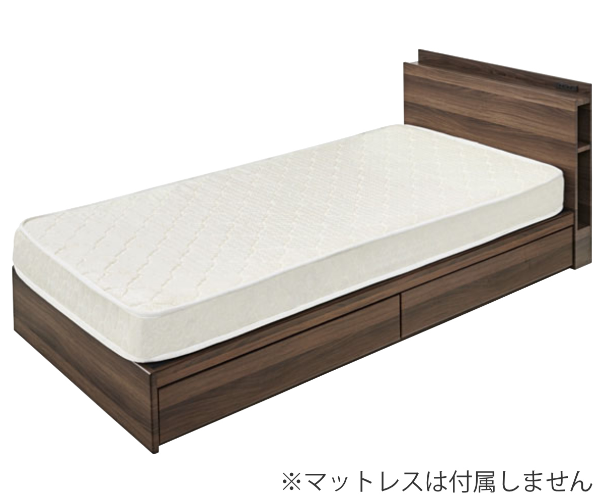 ベッド シングルベッド 収納 宮付 引出し コンセント付 ブラウン