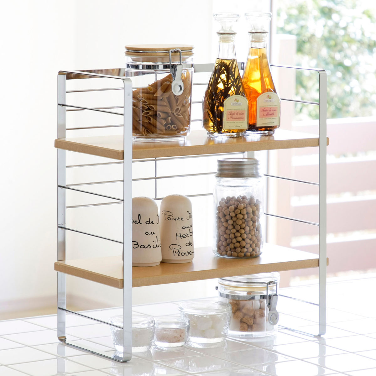 下村企販 調味料ラック 幅40cm 木棚 出窓シェルフ （ スパイスラック
