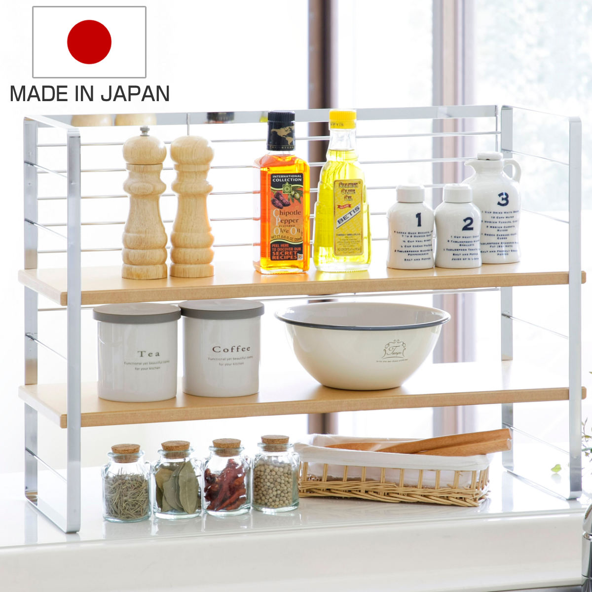 下村企販 調味料ラック 幅60cm 木棚 出窓シェルフ （ スパイスラック