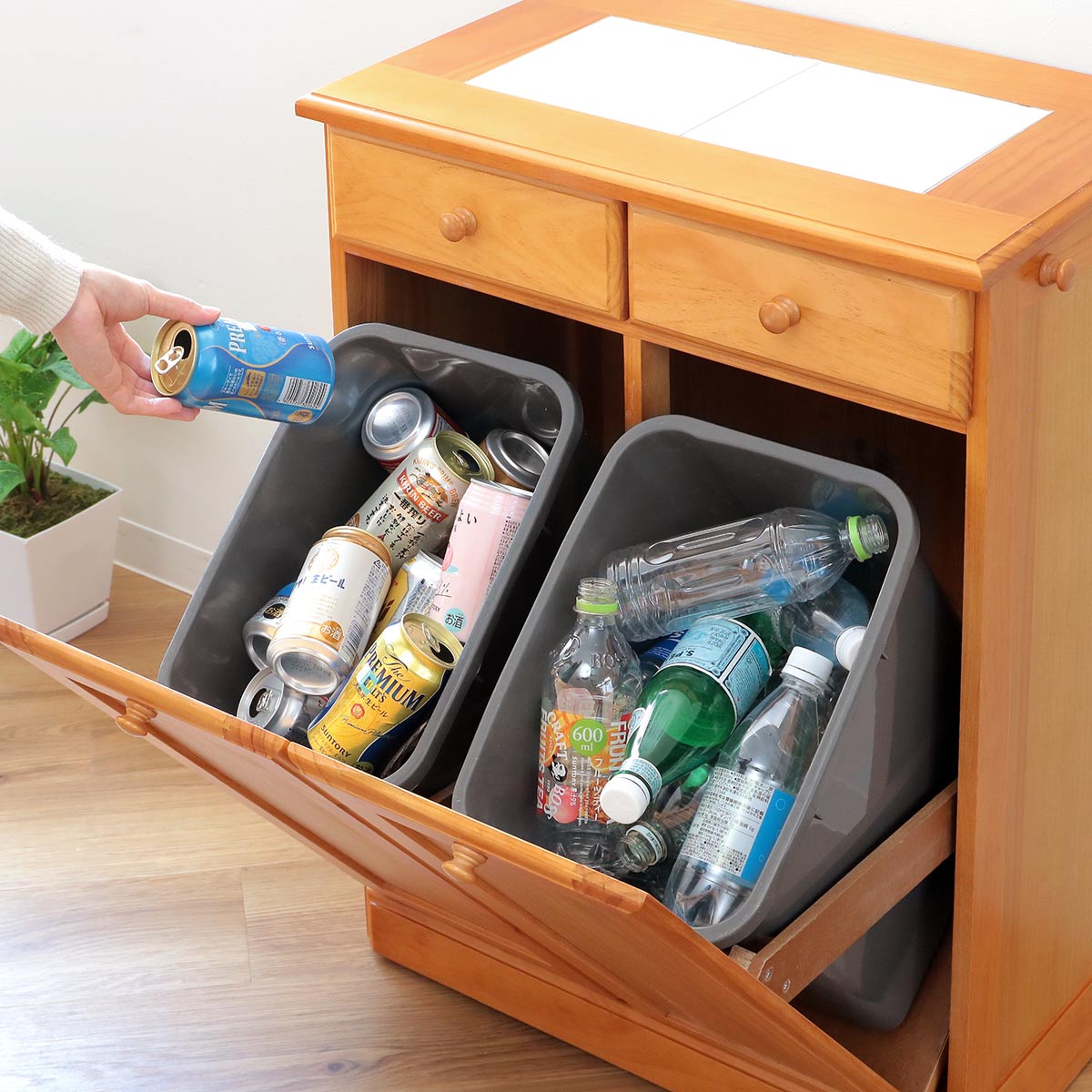 HAGiHARA（萩原） ゴミ箱 木製 50L 25L×2 家具調 （ ごみ箱 25リットル