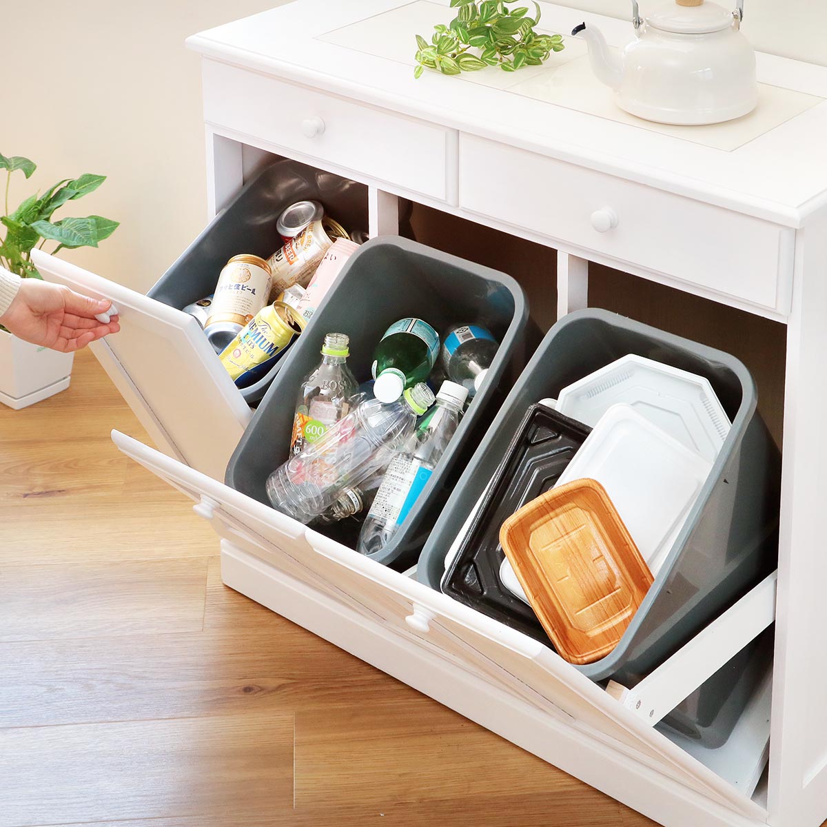 HAGiHARA（萩原） ゴミ箱 木製 75L 25L×3 家具調 （ ごみ箱 25リットル