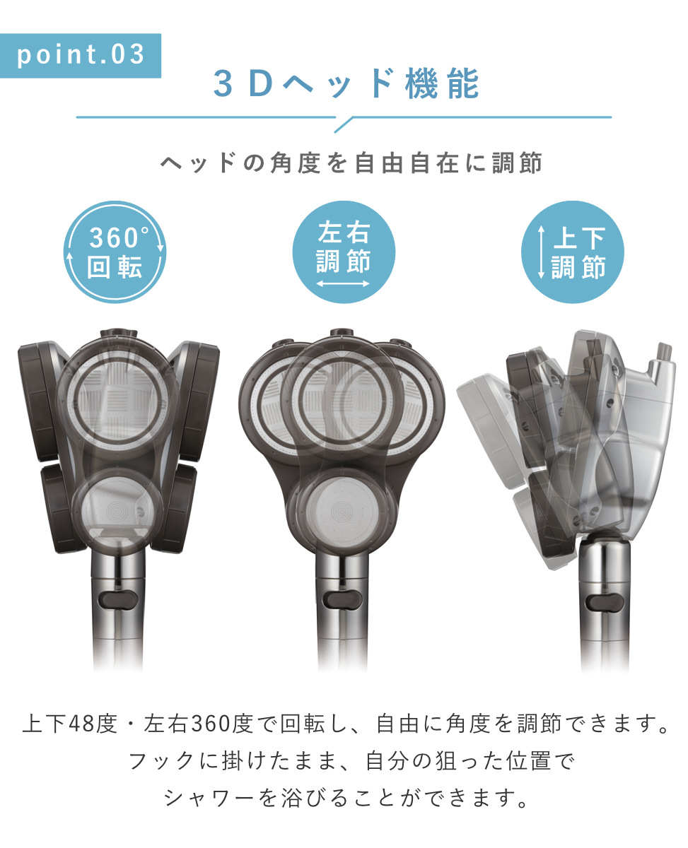 Arromic（アラミック） 特典付き シャワーヘッド 節水 3D 2Face顔
