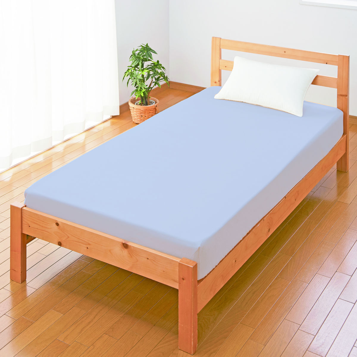 ボックスシーツ シングル 綿100％ 日本製 ブルー （ ワンタッチ シーツ