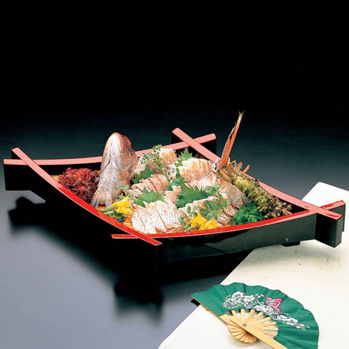 福井クラフト 盛器 木製 中 松葉盛込器 黒天朱 目皿付 盛り皿 皿 食器