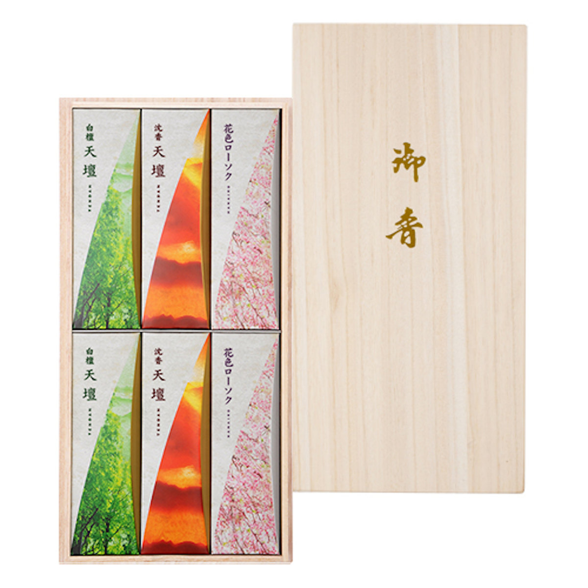 日本香堂 ローソク 線香 セット 天壇 花色ローソク 進物 桐箱 （ 進物
