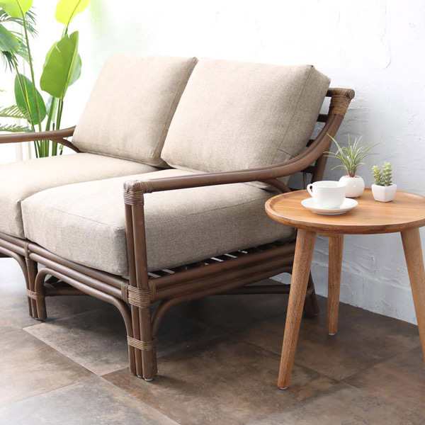 サイドテーブル 円形 チーク 天然木 アジアンテイスト 直径45cm