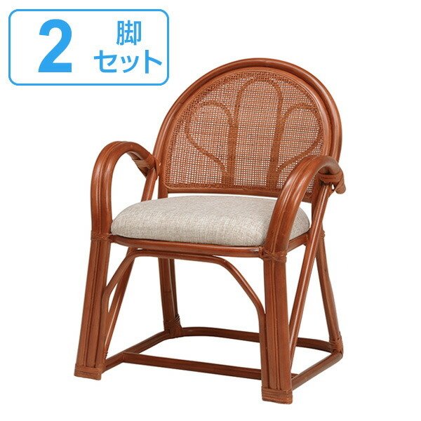 籐 楽々座椅子 2脚セット ミドルタイプ ラタンチェア 座面高41cm 