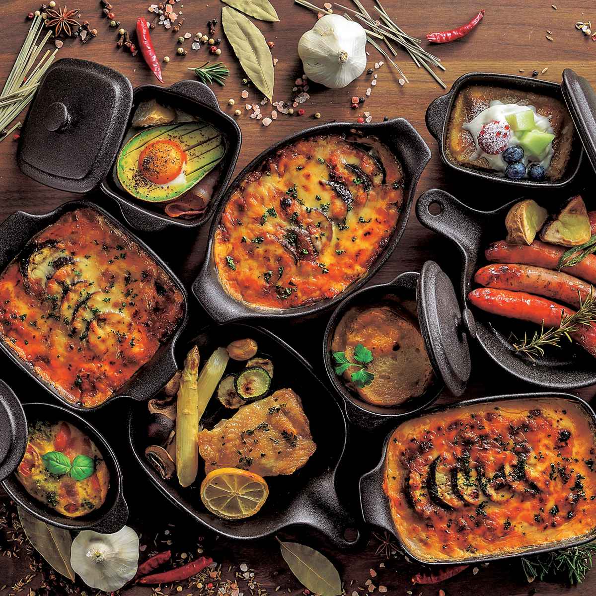 パール金属 グラタン皿 19cm 鋳物風 深型 正方形 陶磁器 取っ手付