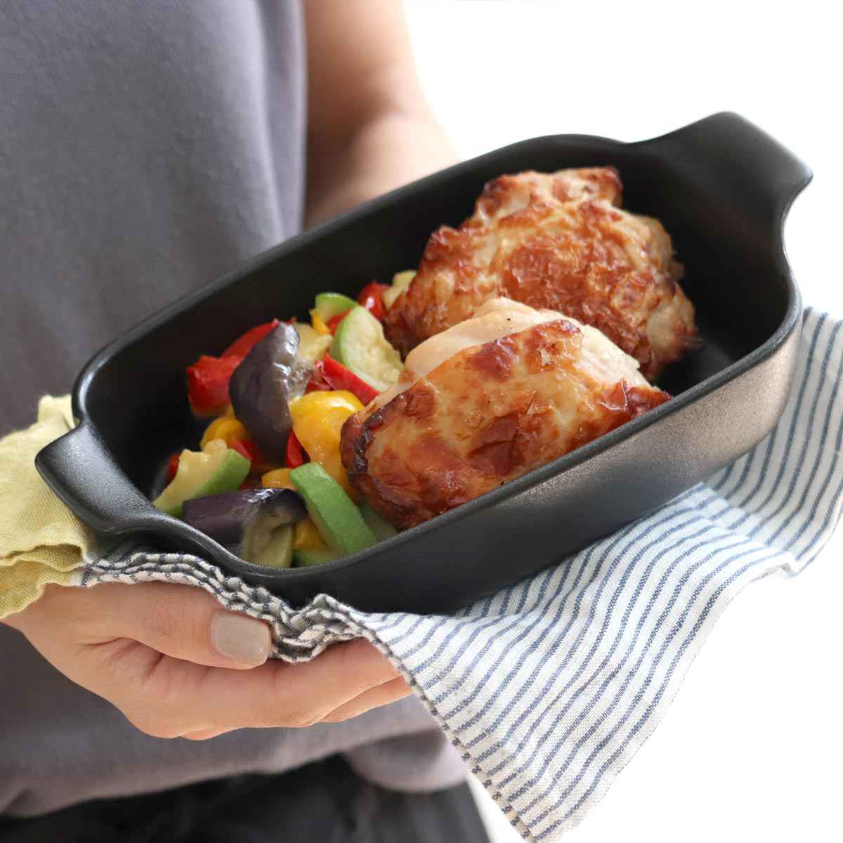 パール金属 グラタン皿 22.5cm 鋳物風 深型 長方形 陶磁器 取っ手付