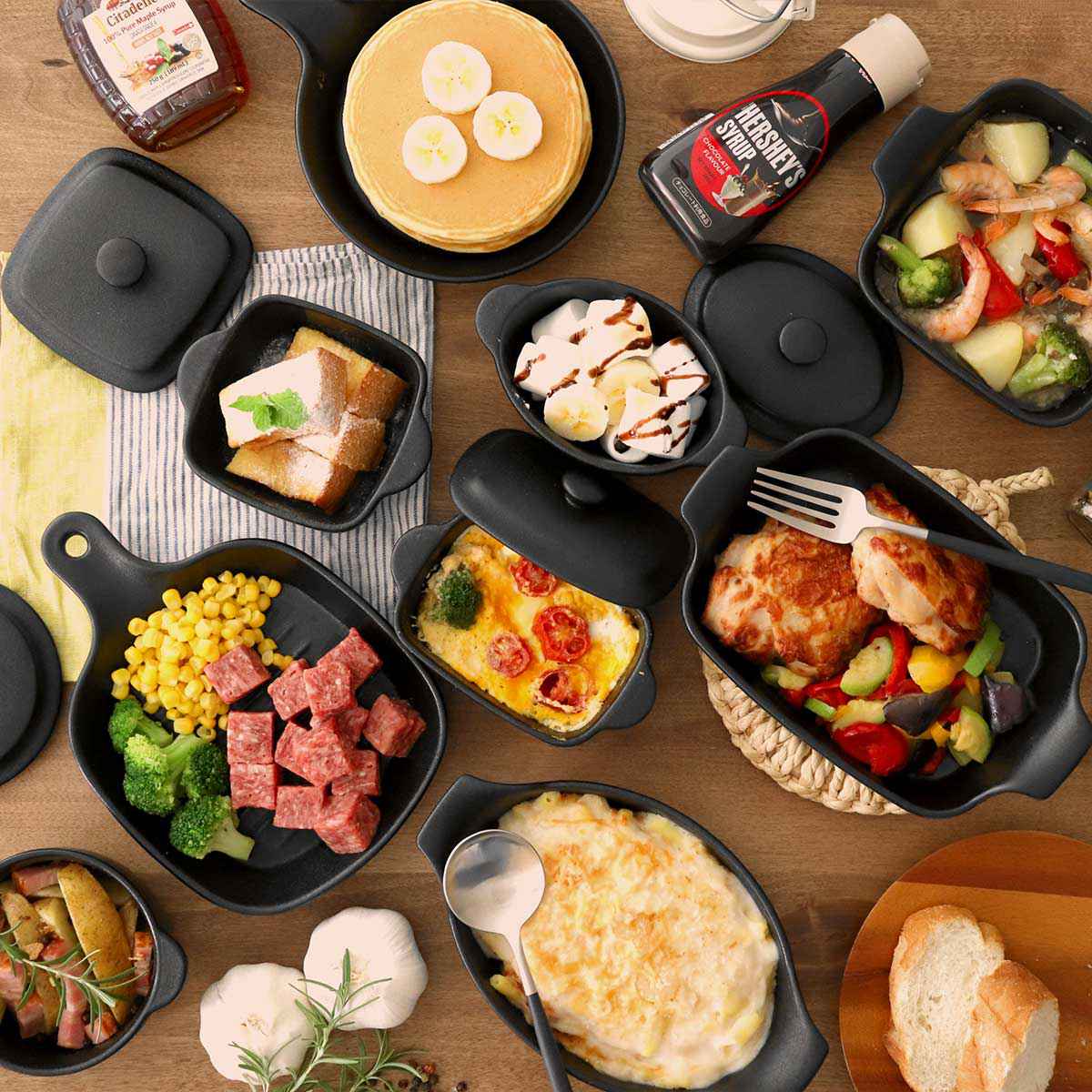 パール金属 キャセロール 13cm 鋳物風 正方形 フタ付 陶磁器 取っ手付