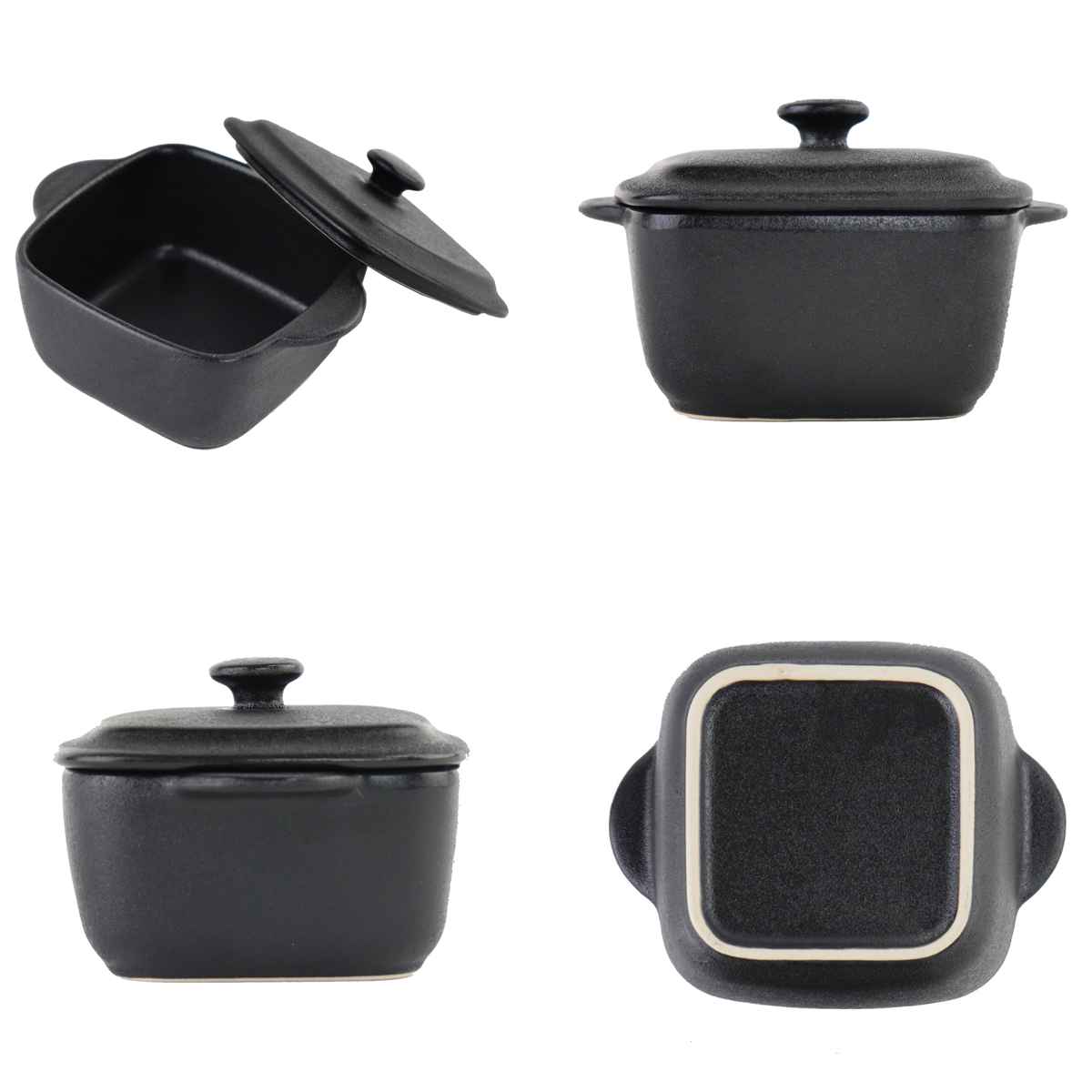 パール金属 キャセロール 13cm 鋳物風 正方形 フタ付 陶磁器 取っ手付