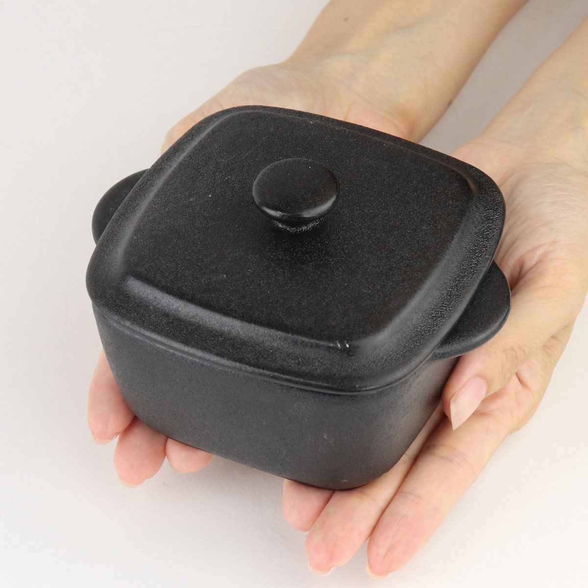 パール金属 キャセロール 13cm 鋳物風 正方形 フタ付 陶磁器 取っ手付