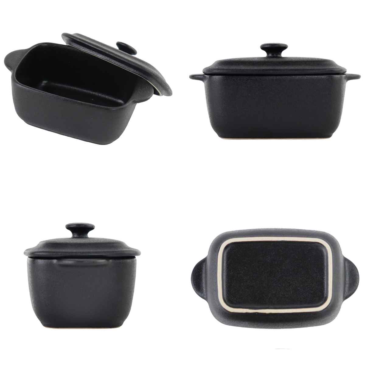 パール金属 キャセロール 14.5cm 鋳物風 長方形 フタ付 陶磁器 取っ手