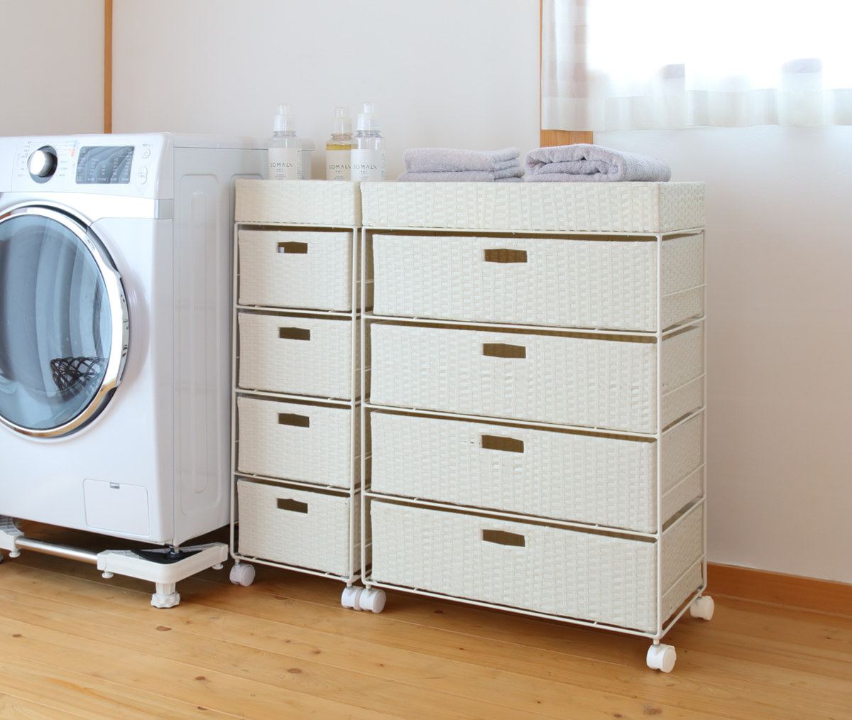 HAGiHARA（萩原） ランドリーチェスト 幅30.5cm 4段 引出し キャスター