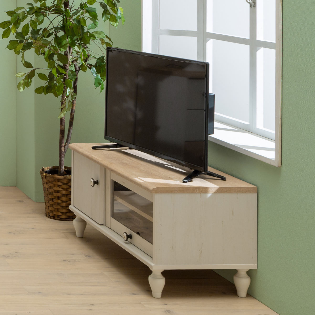 白井産業 テレビ台 幅89.7cm ローボード ろくろ脚 （ AVラック TV