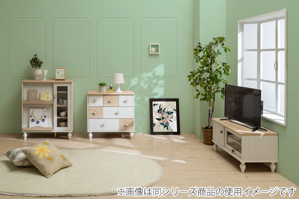 ローテーブル 幅80cm 中棚付 ろくろ脚 フレンチシャビー （ センター