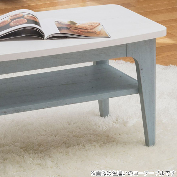 ローテーブル 幅80cm 中棚付 ろくろ脚 フレンチシャビー （ センター