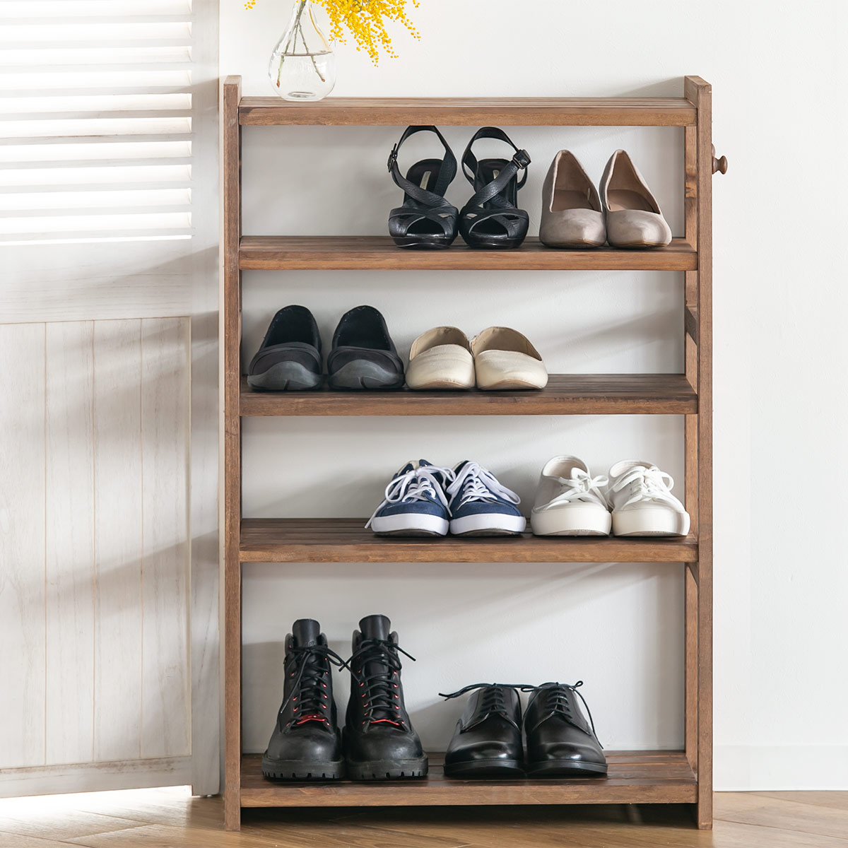 シューズラック 4段 木製 オープンラック 幅60cm （ 靴 収納棚 玄関