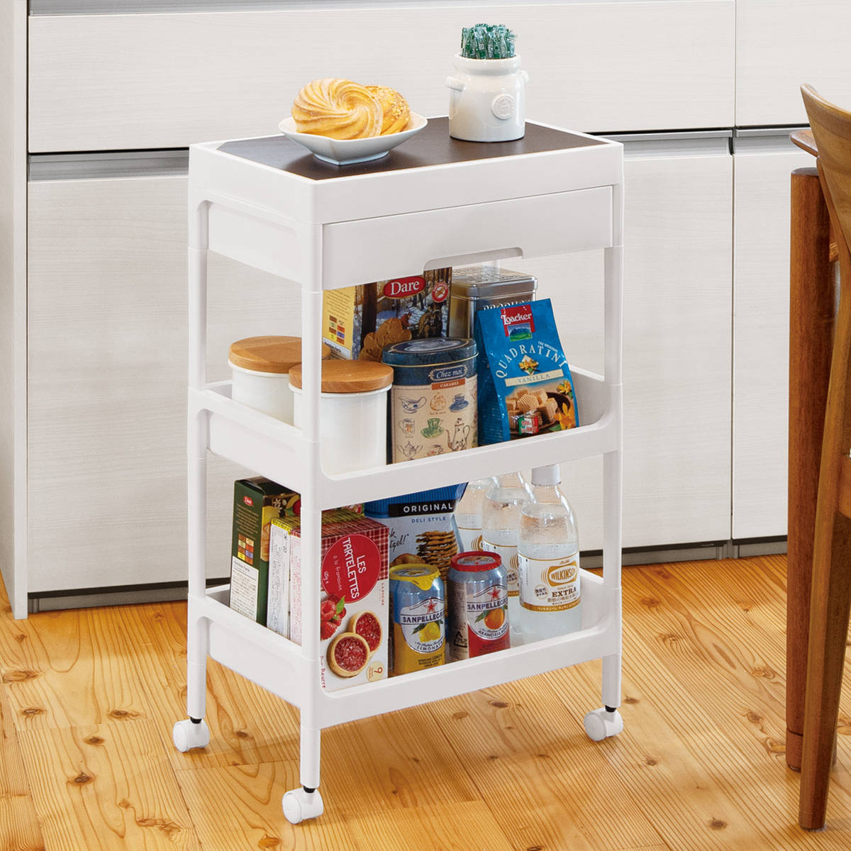 不動技研（FUDOGIKEN） キッチンワゴン 3段 木天板 サージュワゴン 幅