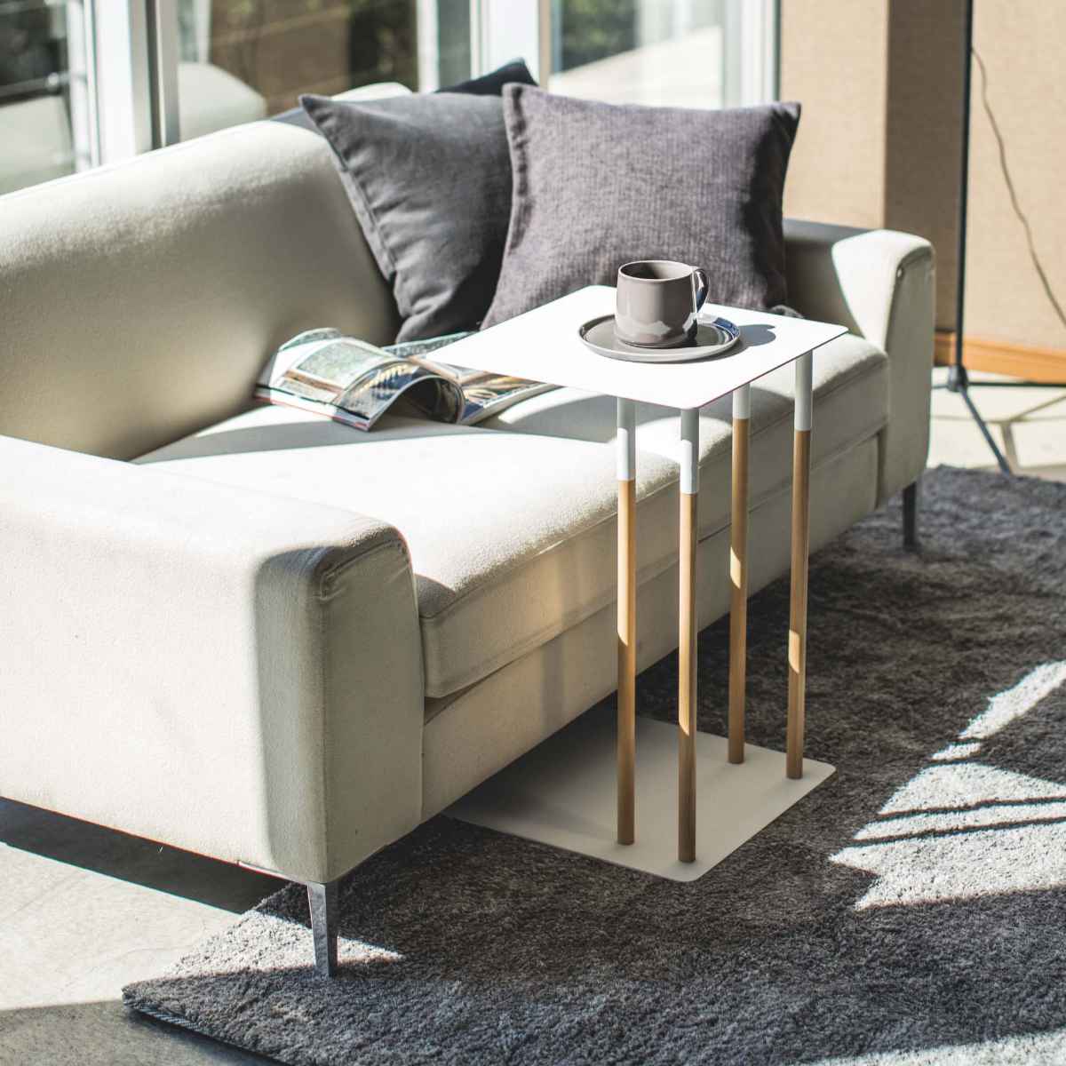 山崎実業 サイドテーブル プレーン PLAIN 差し込み 収納 木製 天然木