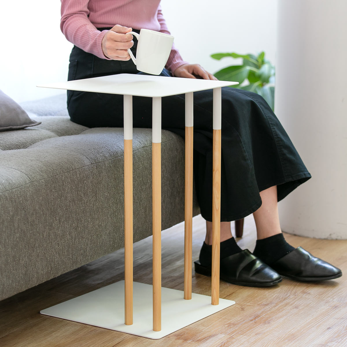 山崎実業 サイドテーブル プレーン PLAIN 差し込み 収納 木製 天然木