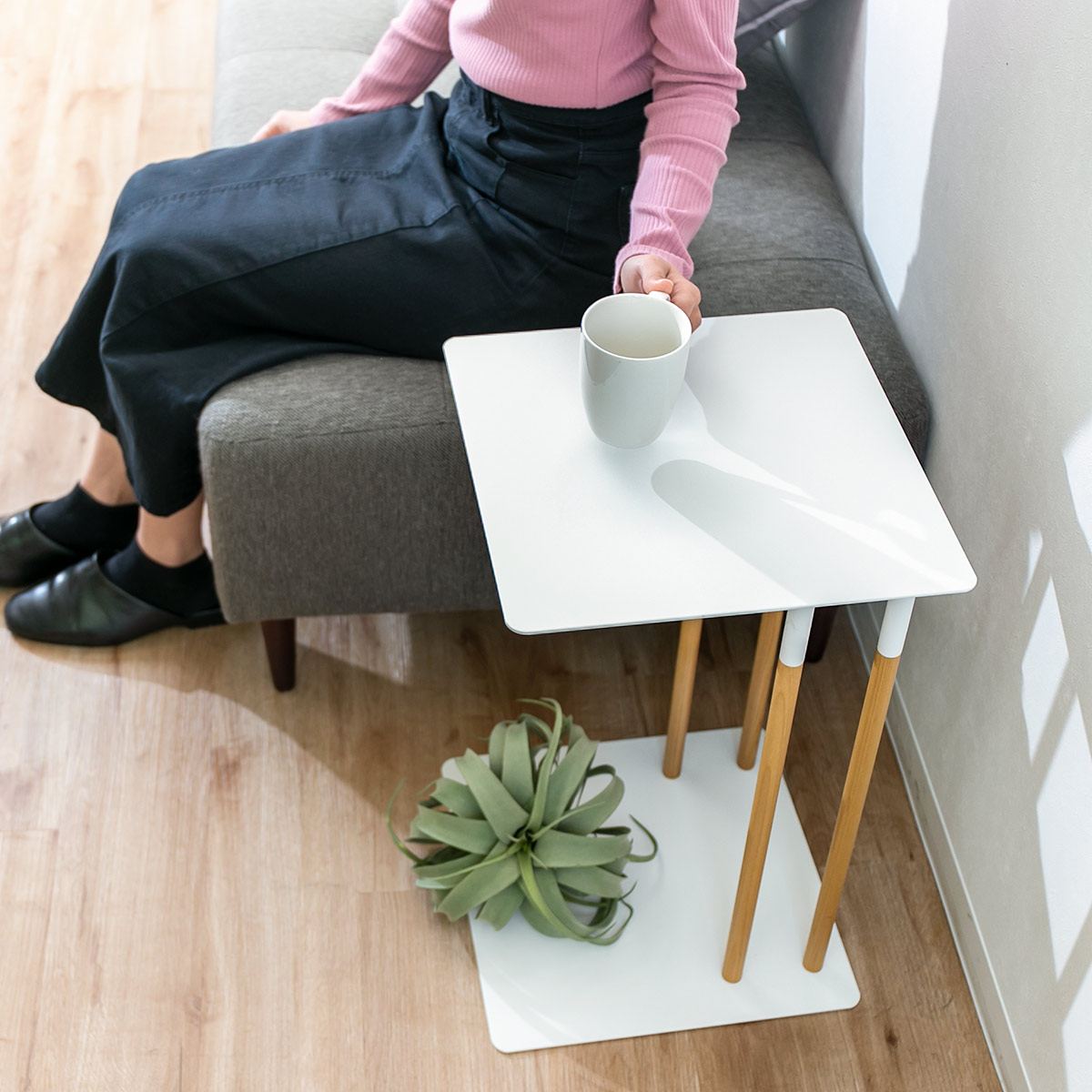 山崎実業 サイドテーブル プレーン PLAIN 差し込み 収納 木製 天然木