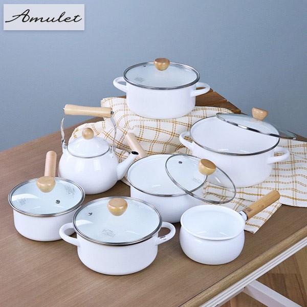 パール金属 両手鍋 20cm IH対応 ホーロー 蓋付き アミュレット （ ガス