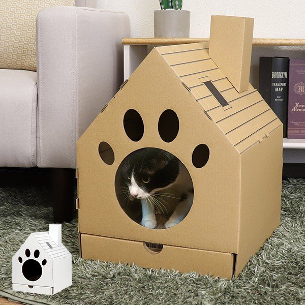 キャットハウス 家型 デコシール付き （ ペットハウス 猫ハウス