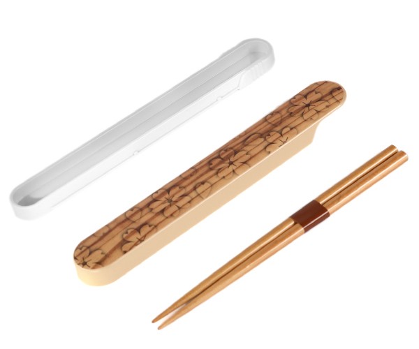 箸箱セット HAKOYA 桜木目 スクエア 黒炭 箸 箸箱 ケース 18cm （ お箸