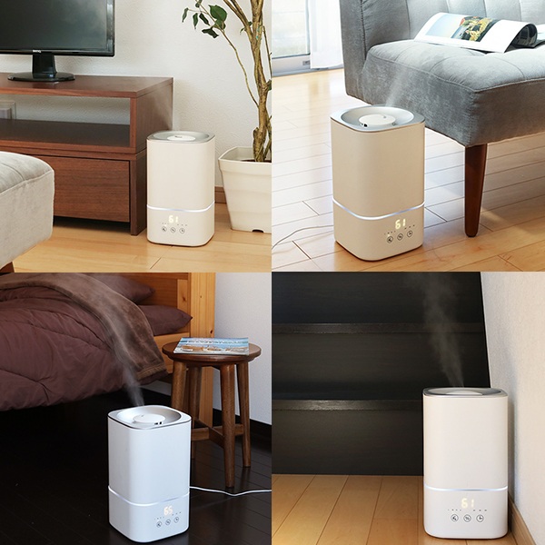 超音波加湿器【パワーミストmini】強力加湿・アロマ対応 卓上加湿器 超音波式 オフィス 大容量 省エネ 花粉対策 ミスト 静音
