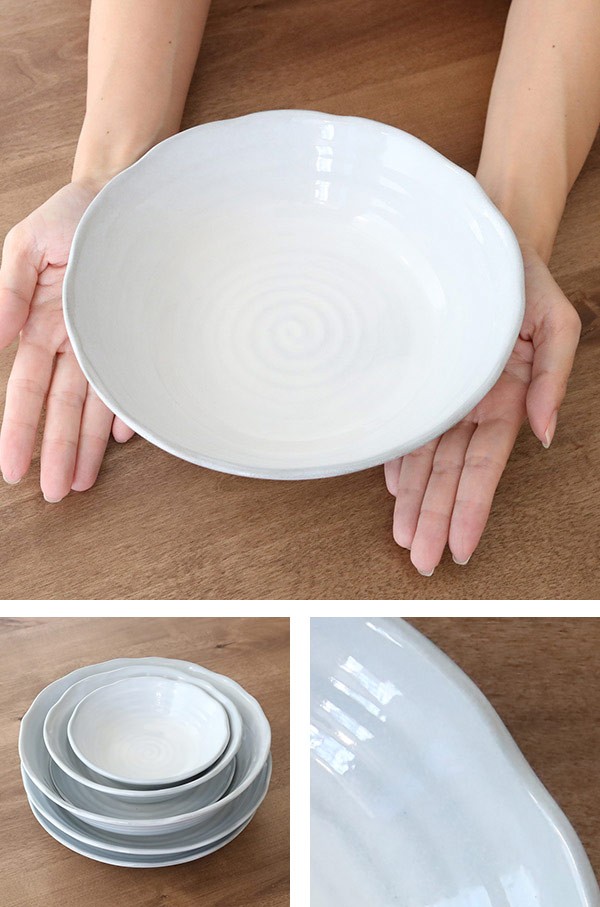 作家もの　陶器　約23センチ大皿とボウル2個　３点セット ボウル 21cm Collage 皿 和食器 陶器 日本製 同色5個セット （ 大鉢