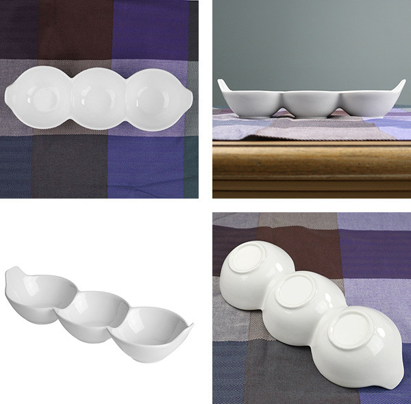 仕切り皿 3連 皿 ボウル 小鉢 おしゃれ 磁器 （ そら豆 和食器 電子