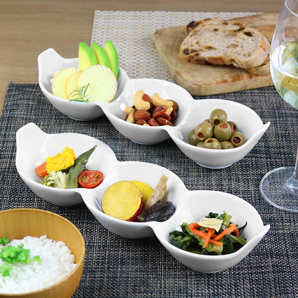 仕切り皿 3連 皿 ボウル 小鉢 おしゃれ 磁器 （ そら豆 和食器 電子