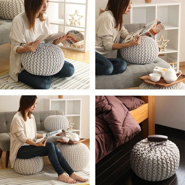 プフ ニットクッション ブレイド 約35×35×25cm 円形 丸型 オットマン