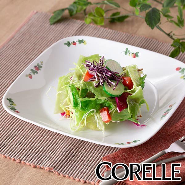 プレート 23cm スクエア コレール CORELLE 皿 食器 スウィートストロベリー 同色5枚セット （ お皿 白 食洗機対応 電子レンジ対応  大皿 中皿 ） : 318716set : リビングート ヤフー店 - 通販 - Yahoo!ショッピング