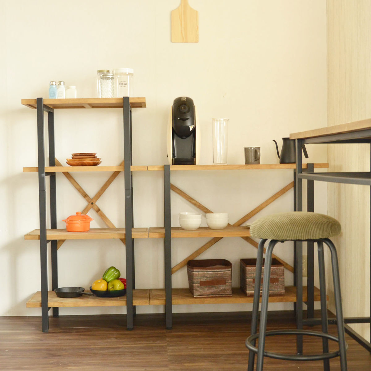 オープンラック 幅61cm 4段 組木 古材風 KALEIDO （ 本棚 収納棚 収納