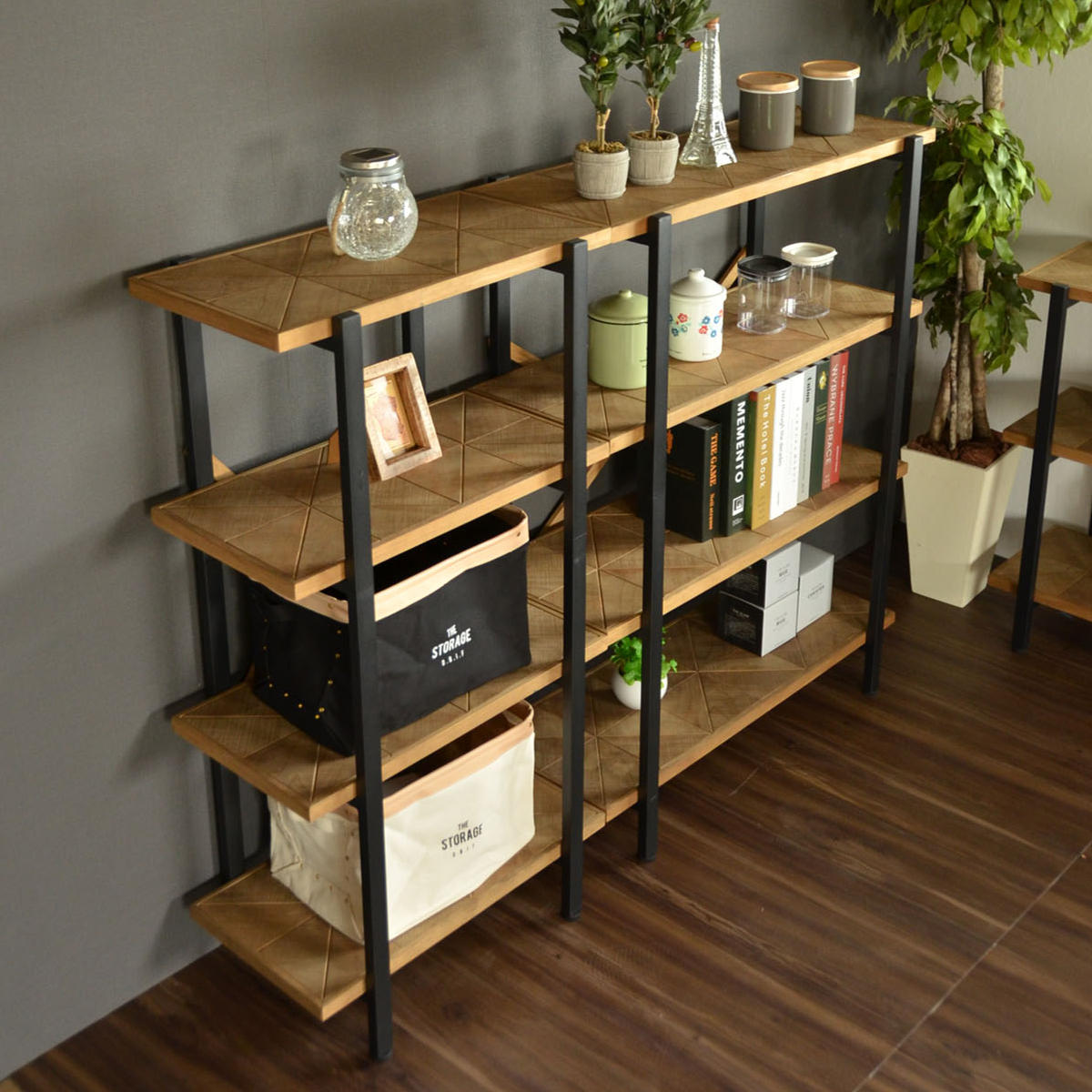 オープンラック 幅61cm 4段 組木 古材風 KALEIDO （ 本棚 収納棚 収納