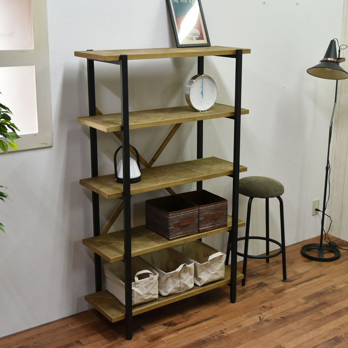 オープンラック 幅90cm 5段 組木 古材風 KALEIDO （ 本棚 収納棚 収納