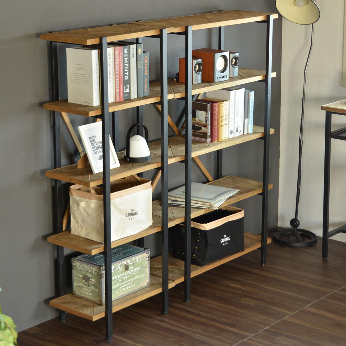 オープンラック 幅90cm 5段 組木 古材風 KALEIDO （ 本棚 収納棚 収納