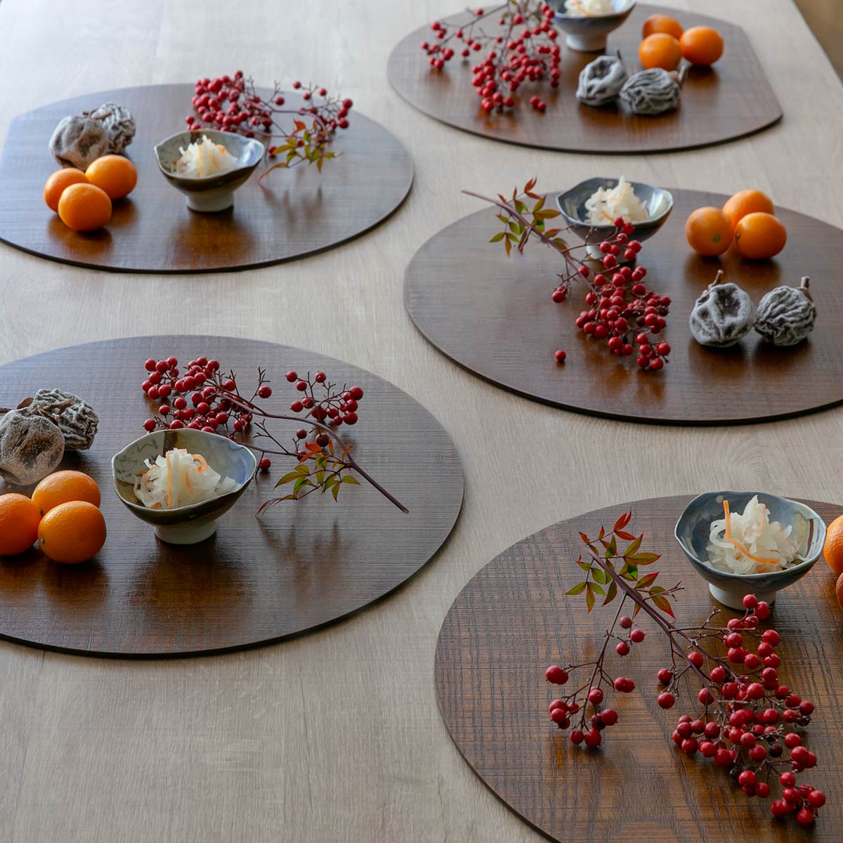 半月膳 36×32cm 漆塗り 天然木 ランチョンマット 2枚セット （ お盆