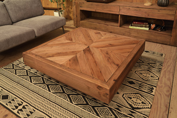 東谷 ローテーブル 幅100cm 木製 天然木 古材 正方形 ヴィンテージ調