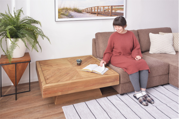 東谷 ローテーブル 幅100cm 木製 天然木 古材 正方形 ヴィンテージ調