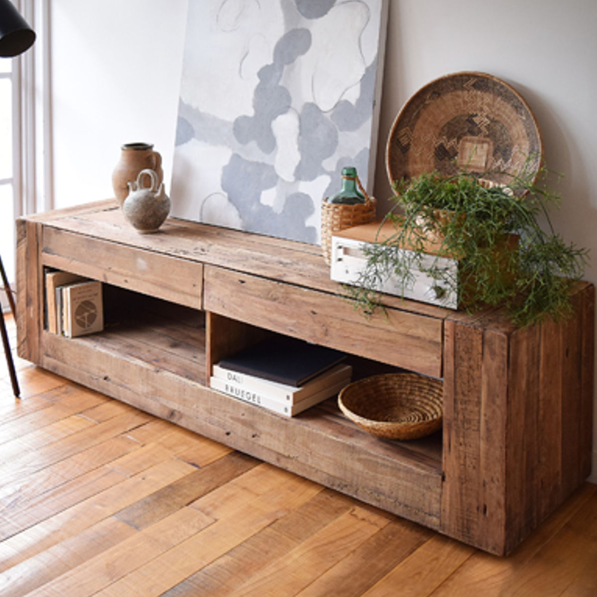 テレビ台　木製　アンティーク　棚 テレビ台 ローボード 幅210cm 古材 天然木 レトロ調 （ テレビボード