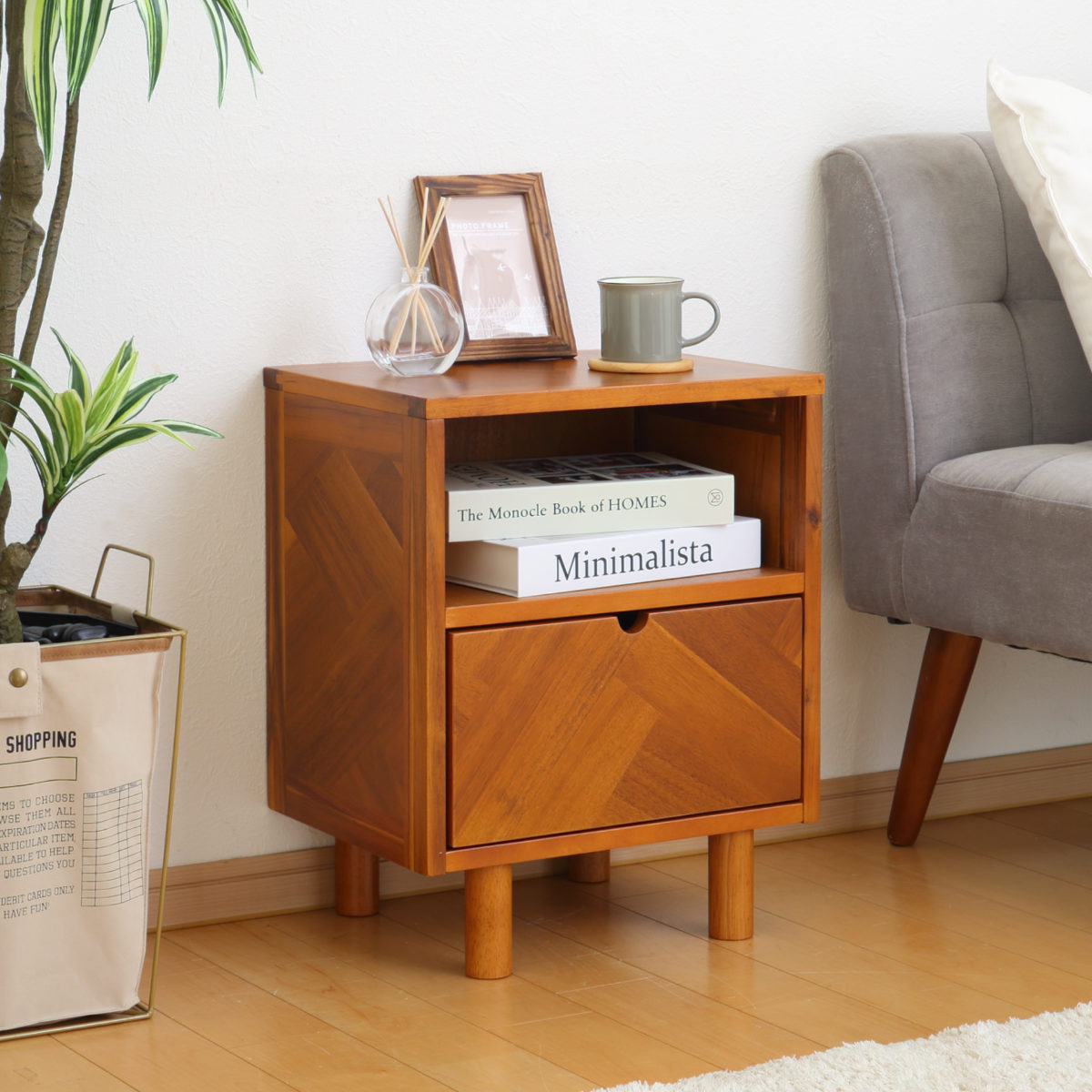 サイドチェスト 幅40cm 寄木突板 ヴィンテージ調 HENT （ ヘント チェスト 幾何学柄 ラック 引出し 収納 ） | 弘益 | 13