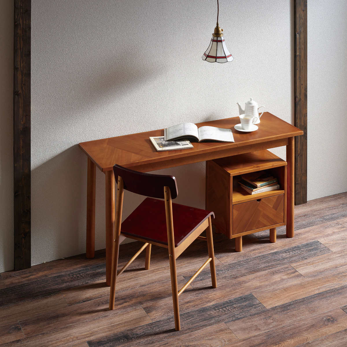 サイドチェスト 幅40cm 寄木突板 ヴィンテージ調 HENT （ ヘント チェスト 幾何学柄 ラック 引出し 収納 ） | 弘益 | 14